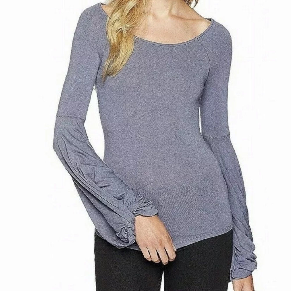 Free People Blouse Gray Soft Women Long Sleeve NEW